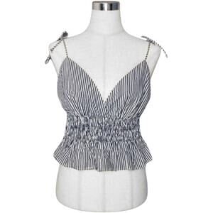 SIM & SAM Gray and White Striped Ruffle Top